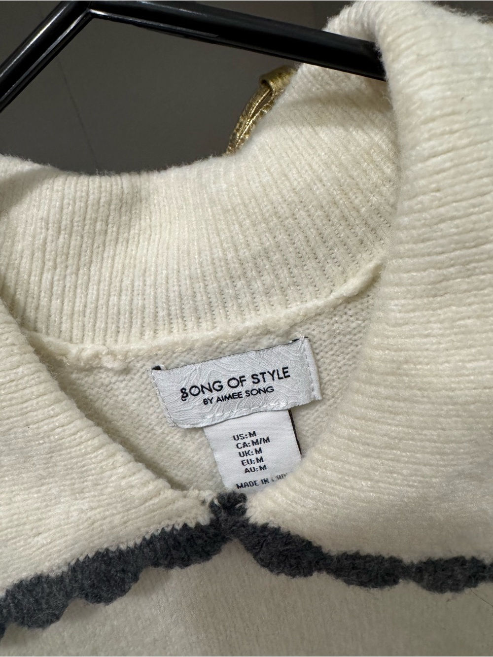 Song of Style Cream Knit Peter Pan Collar Sweater with Gray Trim - Picture 2 of 3